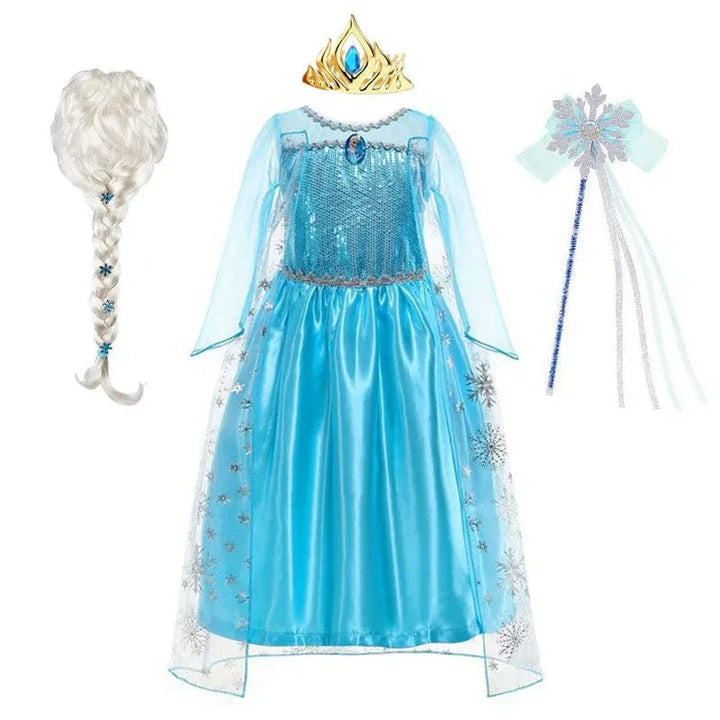 Robe Elsa enfant, déguisement Reine des Neiges bleu scintillant.  Parfait pour les fêtes!