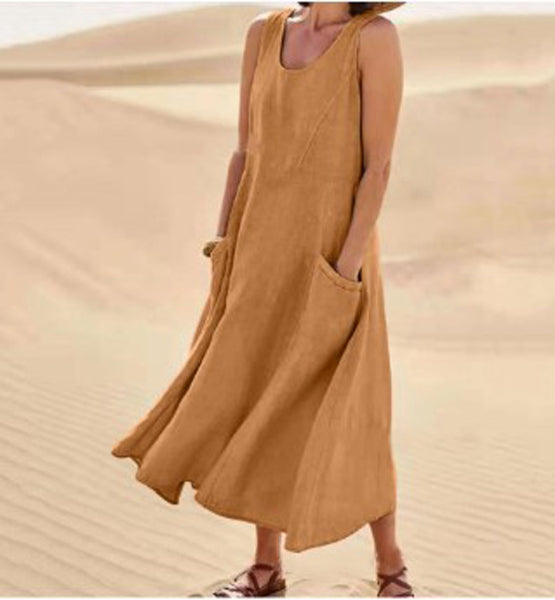 "Robe en coton douce avec poches, élégance et confort quotidien, coupe ample polyvalente pour le style décontracté."