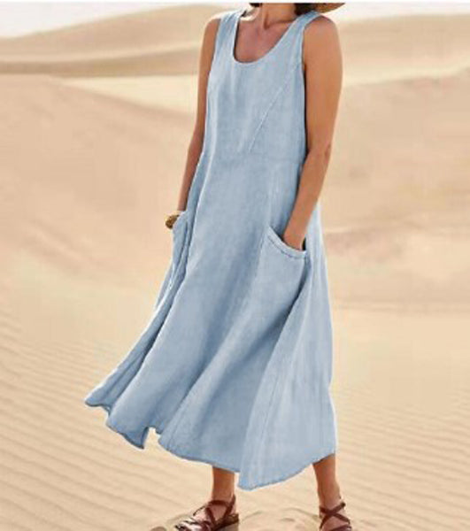 "Robe en coton douce avec poches, élégance et confort quotidien, coupe ample polyvalente pour le style décontracté."