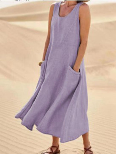 "Robe en coton douce avec poches, élégance et confort quotidien, coupe ample polyvalente pour le style décontracté."