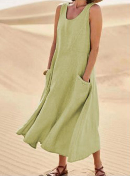 "Robe en coton douce avec poches, élégance et confort quotidien, coupe ample polyvalente pour le style décontracté."