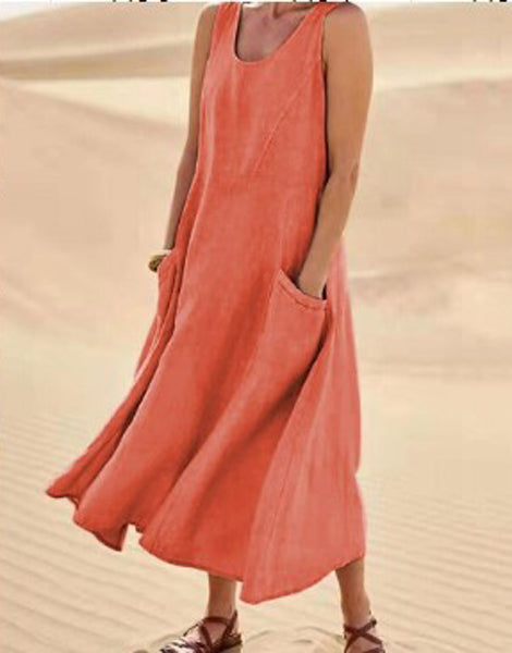 "Robe en coton douce avec poches, élégance et confort quotidien, coupe ample polyvalente pour le style décontracté."