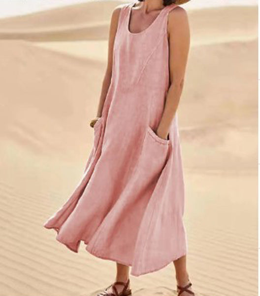 "Robe en coton douce avec poches, élégance et confort quotidien, coupe ample polyvalente pour le style décontracté."