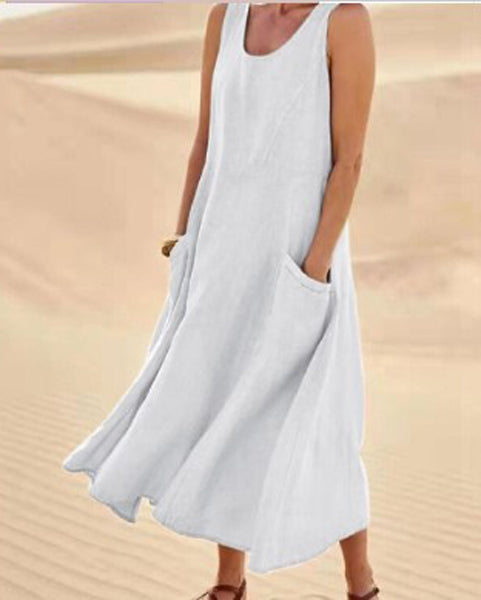 "Robe en coton douce avec poches, élégance et confort quotidien, coupe ample polyvalente pour le style décontracté."