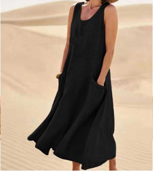 "Robe en coton douce avec poches, élégance et confort quotidien, coupe ample polyvalente pour le style décontracté."