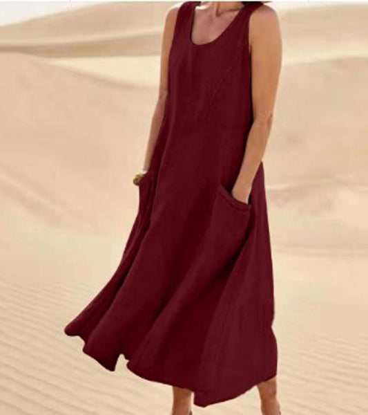 "Robe en coton douce avec poches, élégance et confort quotidien, coupe ample polyvalente pour le style décontracté."