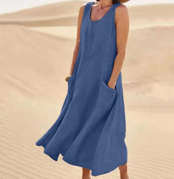 "Robe en coton douce avec poches, élégance et confort quotidien, coupe ample polyvalente pour le style décontracté."