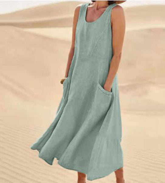 "Robe en coton douce avec poches, élégance et confort quotidien, coupe ample polyvalente pour le style décontracté."