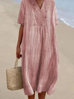 Robe estivale lin coton, coupe ample et fluide. Confort et style décontracté pour l'été.