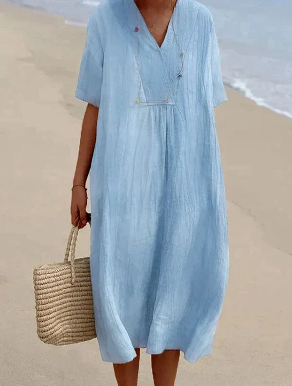Robe estivale lin coton, coupe ample et fluide. Confort et style décontracté pour l'été.