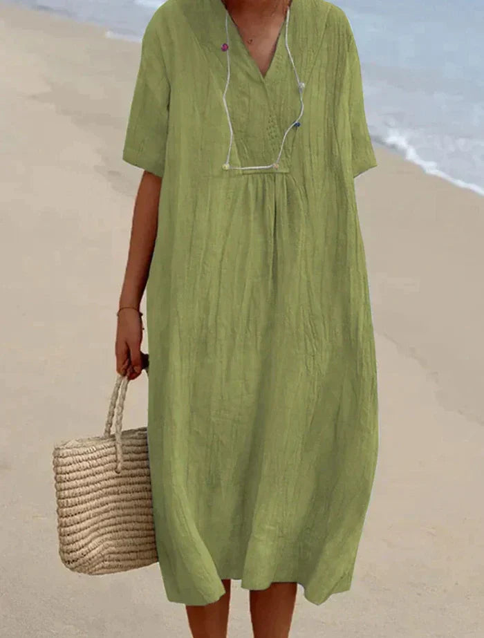 Robe estivale lin coton, coupe ample et fluide. Confort et style décontracté pour l'été.