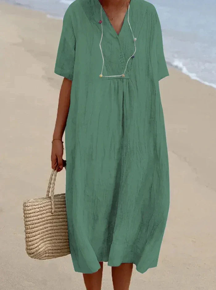 Robe estivale lin coton, coupe ample et fluide. Confort et style décontracté pour l'été.