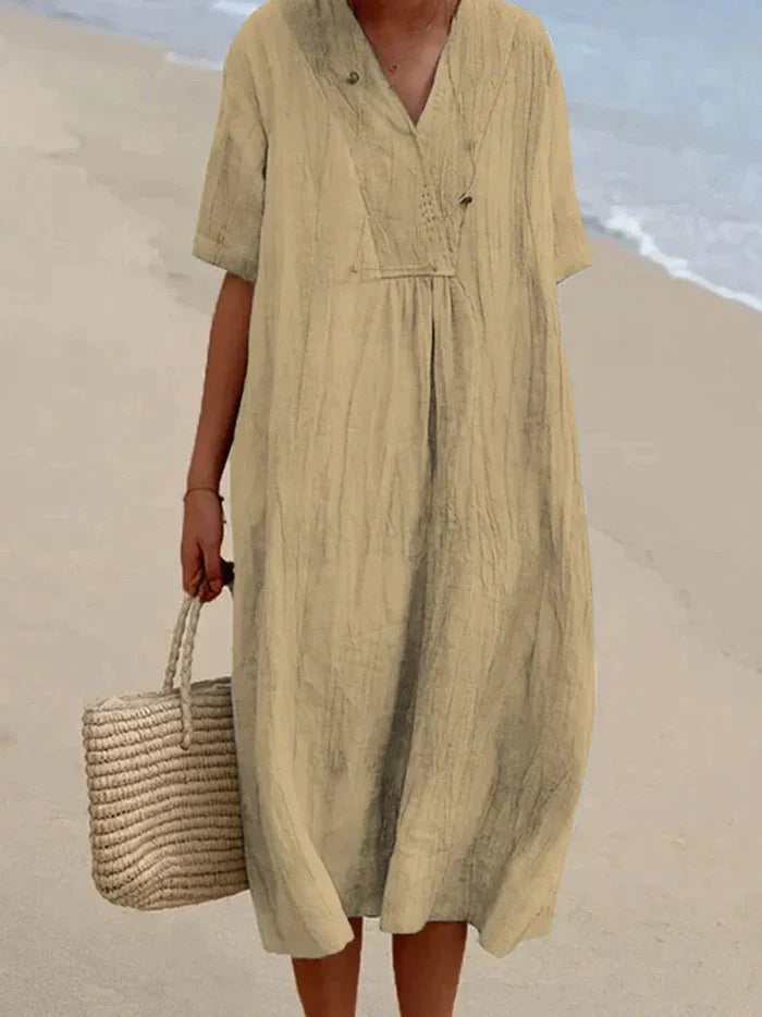 Robe estivale lin coton, coupe ample et fluide. Confort et style décontracté pour l'été.
