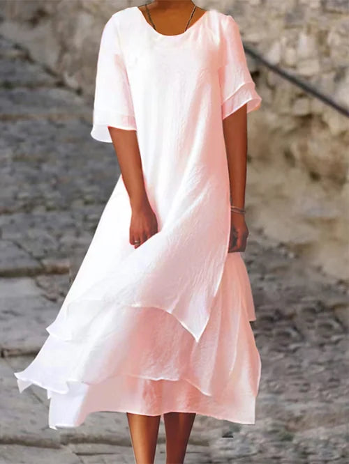 Robe été coton lin, coupe élégante et fluide.  Taille S-2XL.  Artisanale, confortable et respirante.