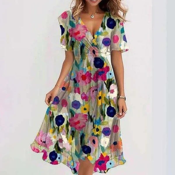 Détail du tissu doux de la robe femme à manches courtes. Robe polyvalente pour un confort optimal et intemporel.