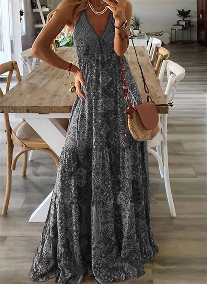 Sublime robe d'été femme à imprimé floral bohème, taille haute, parfaite pour un look estival.