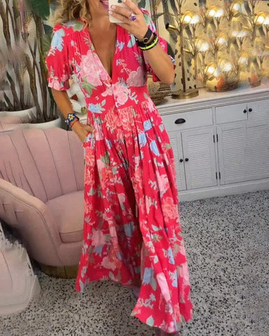"Robe fluide et élégante Juliette, encolure en V, tissu léger, idéal pour occasions variées, sophistication naturelle"