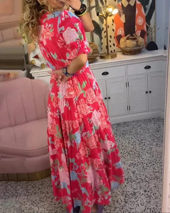 "Robe fluide et élégante Juliette, encolure en V, tissu léger, idéal pour occasions variées, sophistication naturelle"