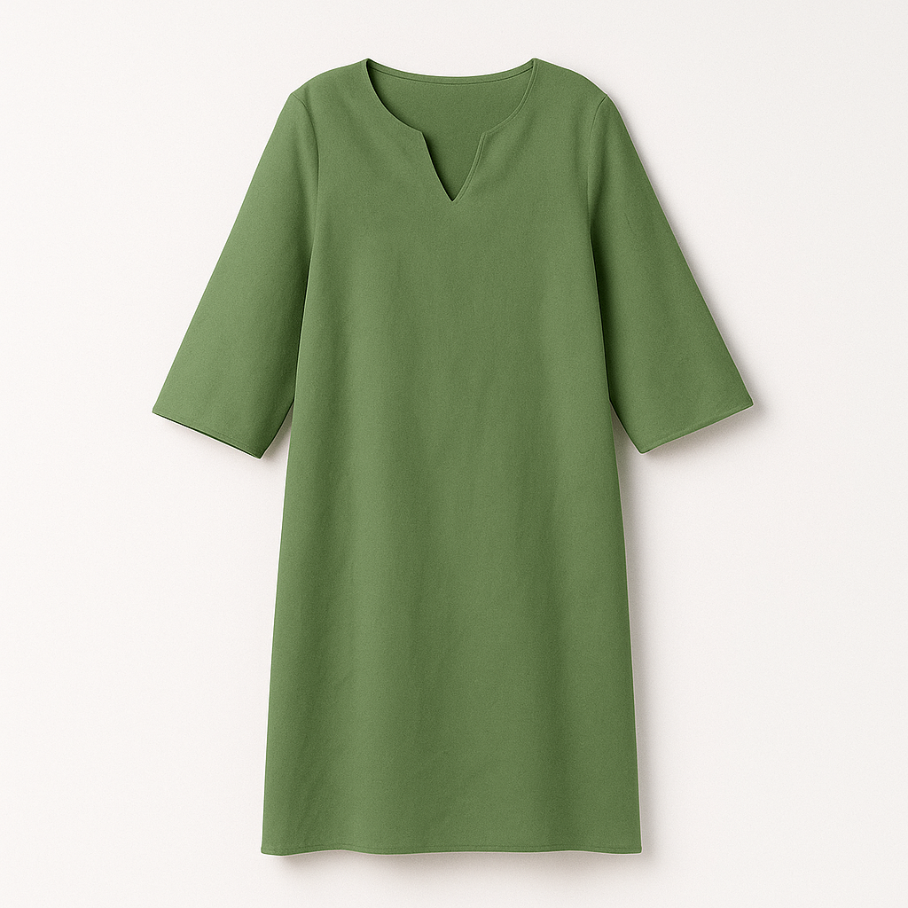 Robe midi chic pour femme, col V. Disponible en noir, vert, orange, bleu. Idéale pour soirée ou automne.