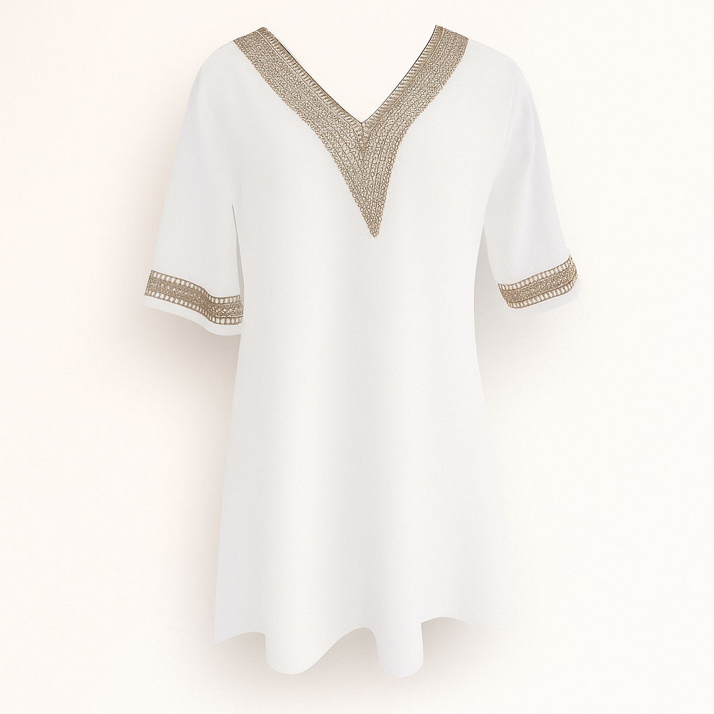 Robe femme col V manches 3/4 en dentelle. Style chic et confortable, parfaite pour l'été et le printemps.