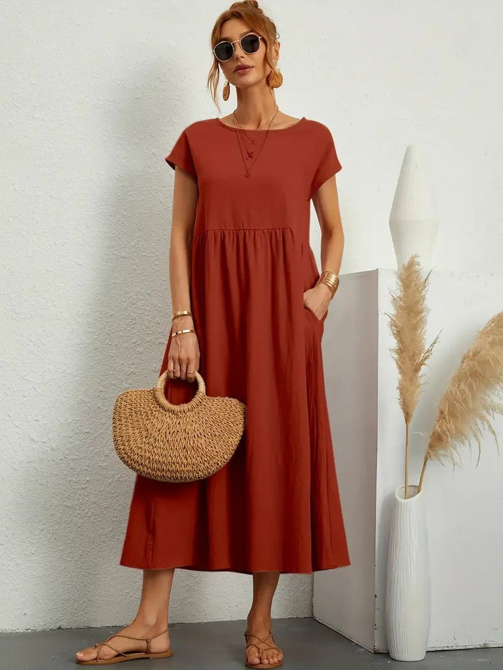 Robe lin élégante, poches, coupe flatteuse.  Parfait pour l'été.  Confortable et polyvalente.