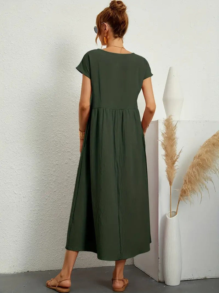Robe lin élégante, poches, coupe flatteuse.  Parfait pour l'été.  Confortable et polyvalente.