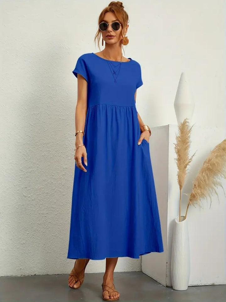 Robe lin élégante, poches, coupe flatteuse.  Parfait pour l'été.  Confortable et polyvalente.
