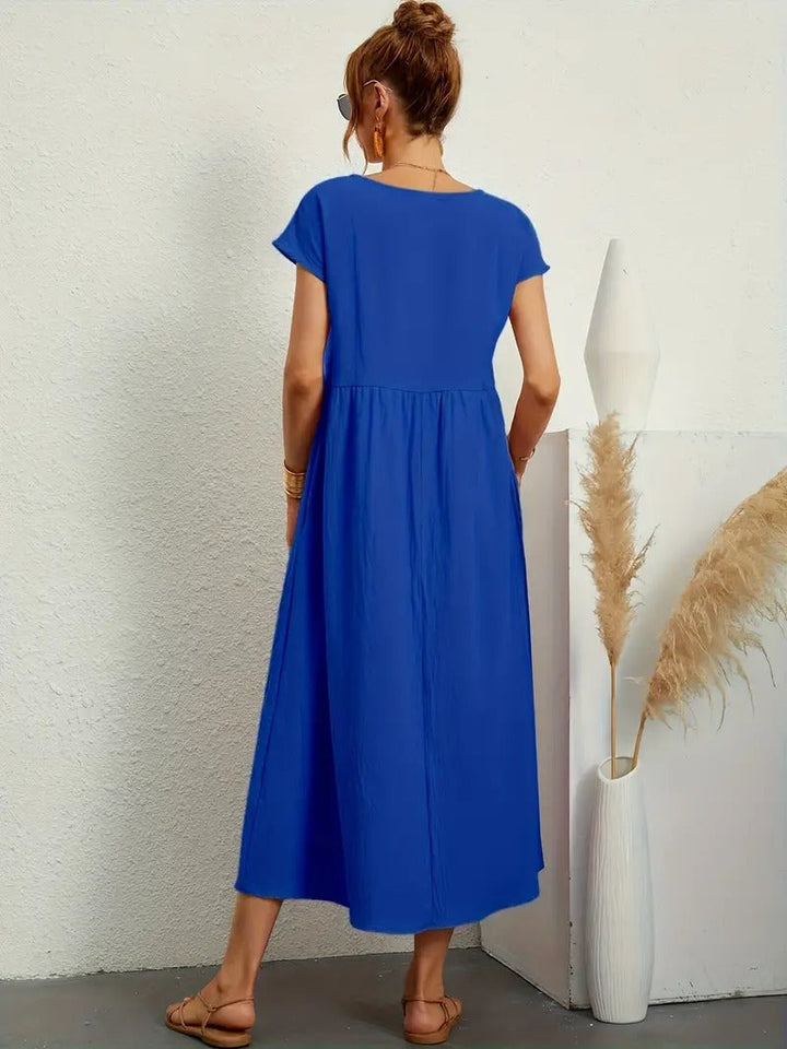 Robe lin élégante, poches, coupe flatteuse.  Parfait pour l'été.  Confortable et polyvalente.