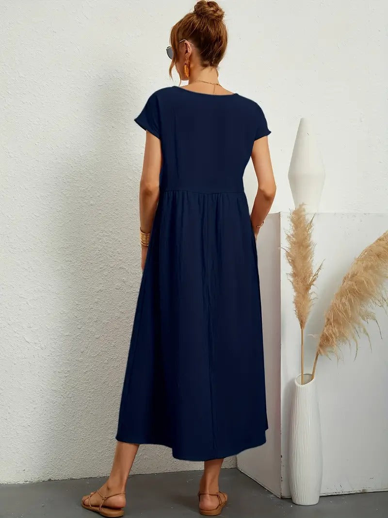 Robe lin élégante, poches, coupe flatteuse.  Parfait pour l'été.  Confortable et polyvalente.