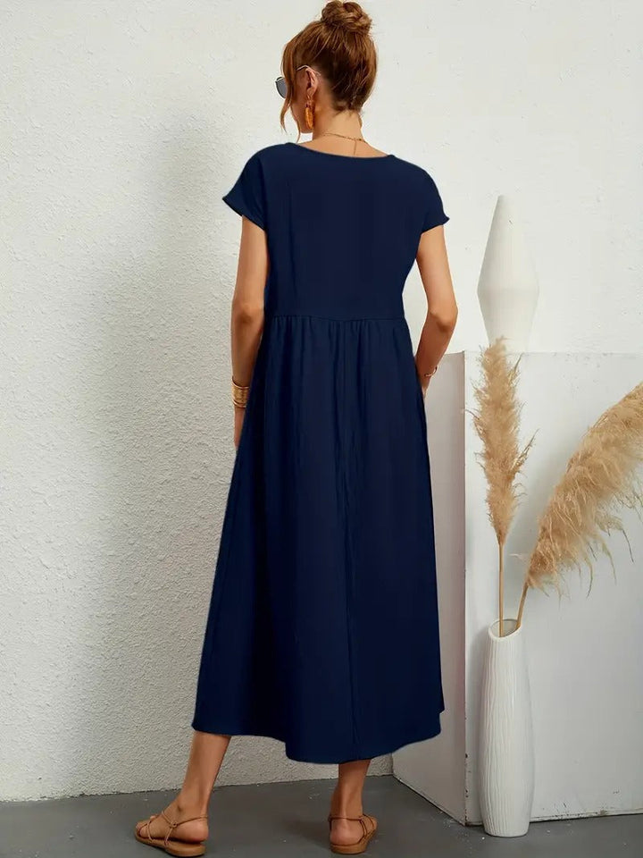 Robe lin élégante, poches, coupe flatteuse.  Parfait pour l'été.  Confortable et polyvalente.