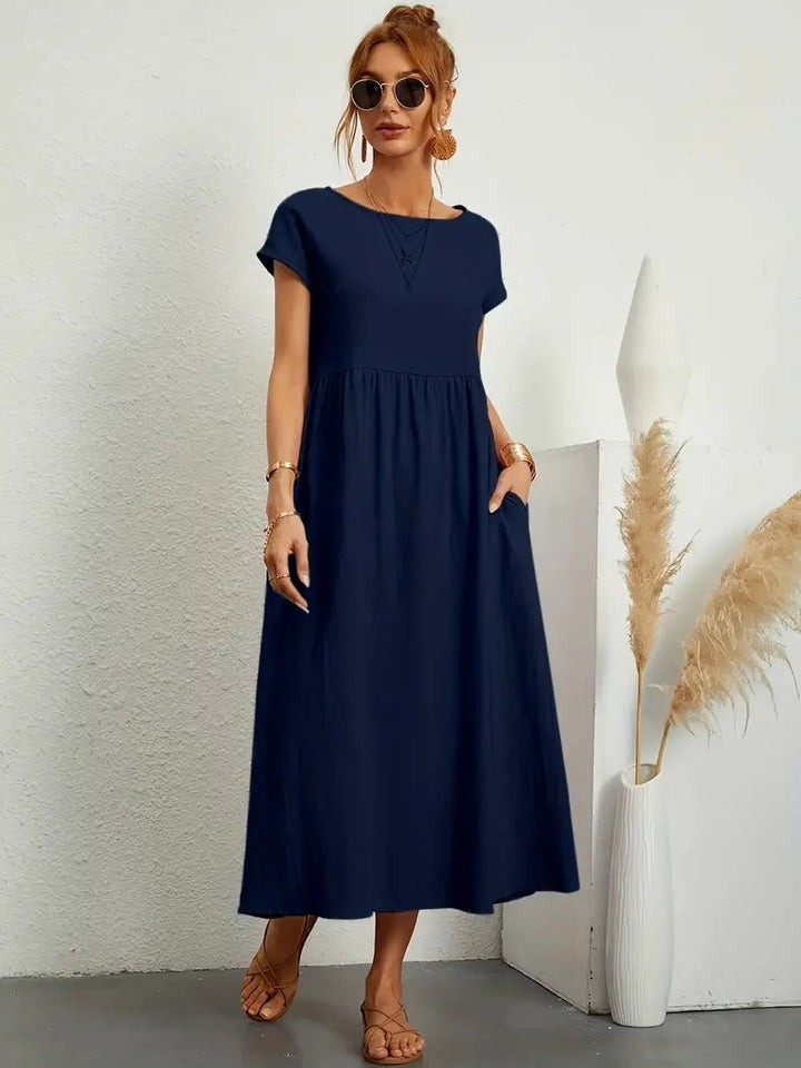 Robe lin élégante, poches, coupe flatteuse.  Parfait pour l'été.  Confortable et polyvalente.