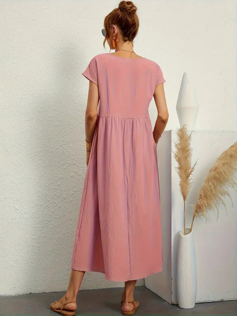 Robe lin élégante, poches, coupe flatteuse.  Parfait pour l'été.  Confortable et polyvalente.