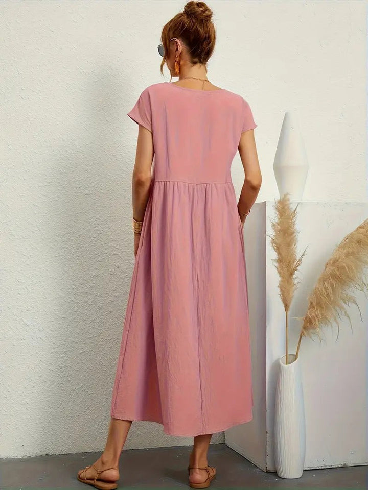 Robe lin élégante, poches, coupe flatteuse.  Parfait pour l'été.  Confortable et polyvalente.