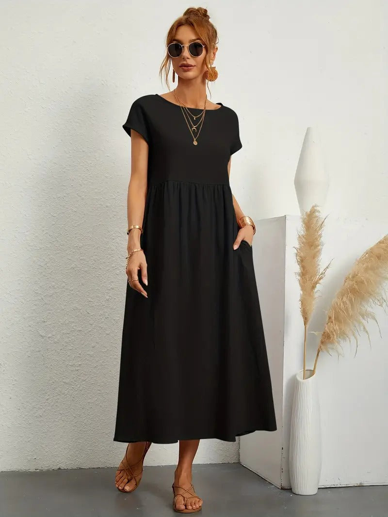 Robe lin élégante, poches, coupe flatteuse.  Parfait pour l'été.  Confortable et polyvalente.