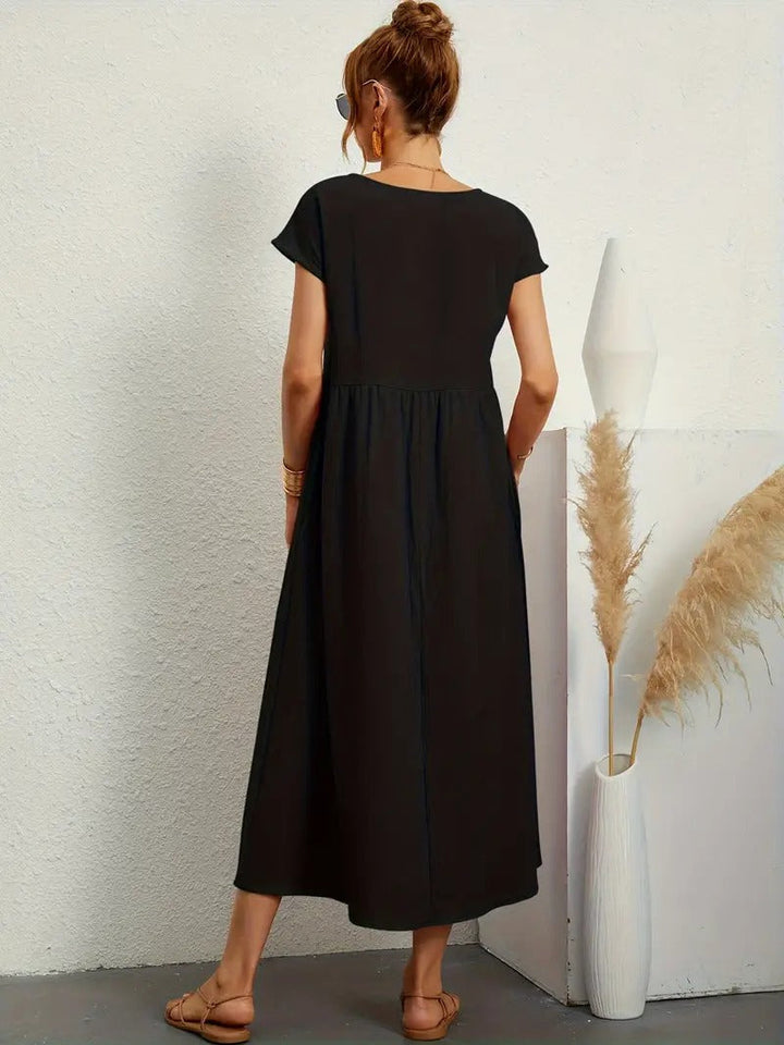 Robe lin élégante, poches, coupe flatteuse.  Parfait pour l'été.  Confortable et polyvalente.