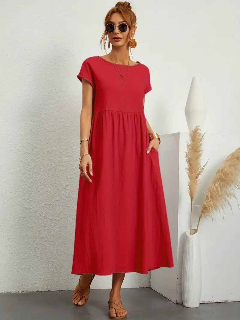 Robe lin élégante, poches, coupe flatteuse.  Parfait pour l'été.  Confortable et polyvalente.