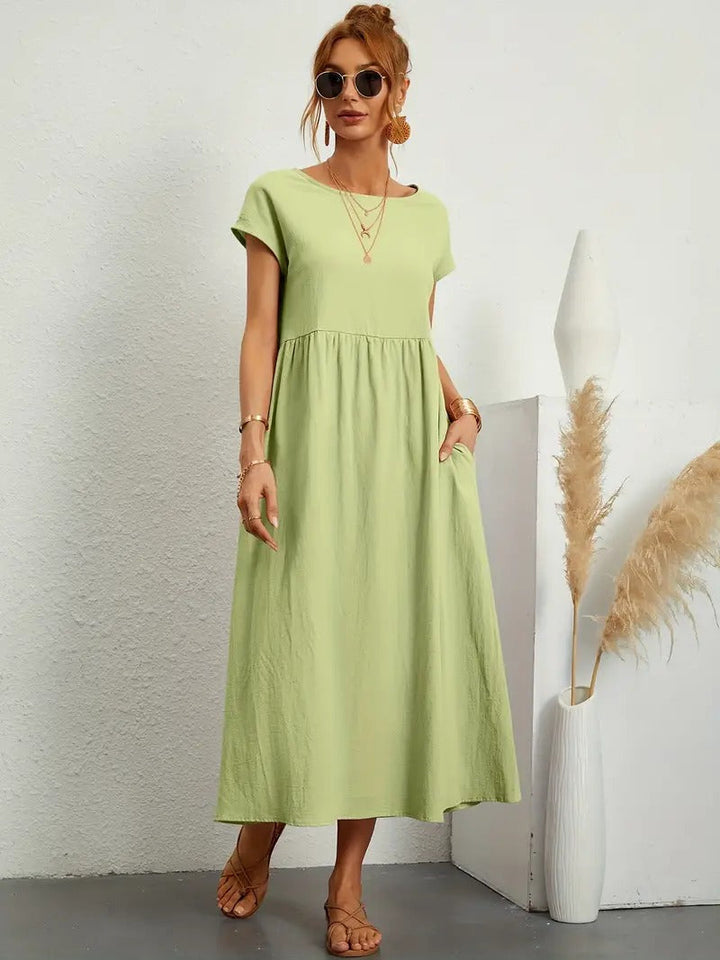 Robe lin élégante, poches, coupe flatteuse.  Parfait pour l'été.  Confortable et polyvalente.