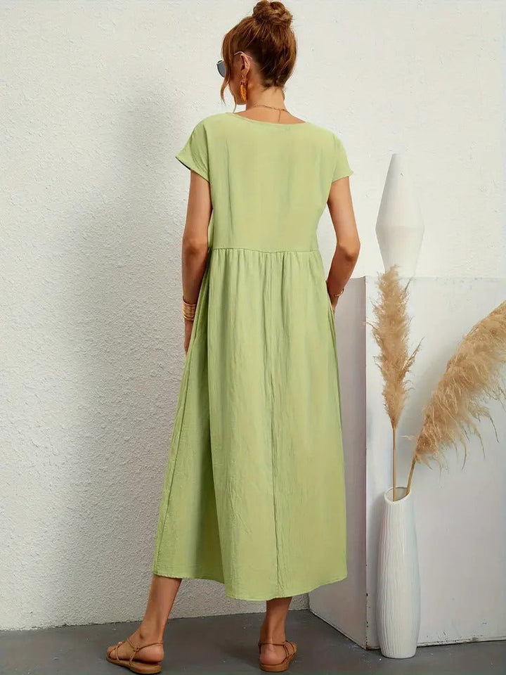 Robe lin élégante, poches, coupe flatteuse.  Parfait pour l'été.  Confortable et polyvalente.