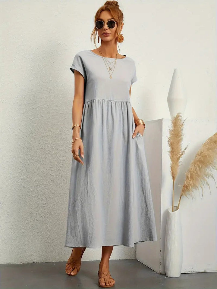 Robe lin élégante, poches, coupe flatteuse.  Parfait pour l'été.  Confortable et polyvalente.