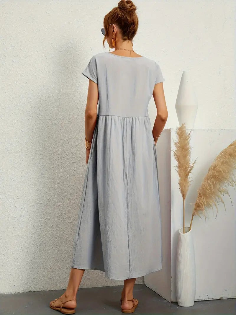 Robe lin élégante, poches, coupe flatteuse.  Parfait pour l'été.  Confortable et polyvalente.