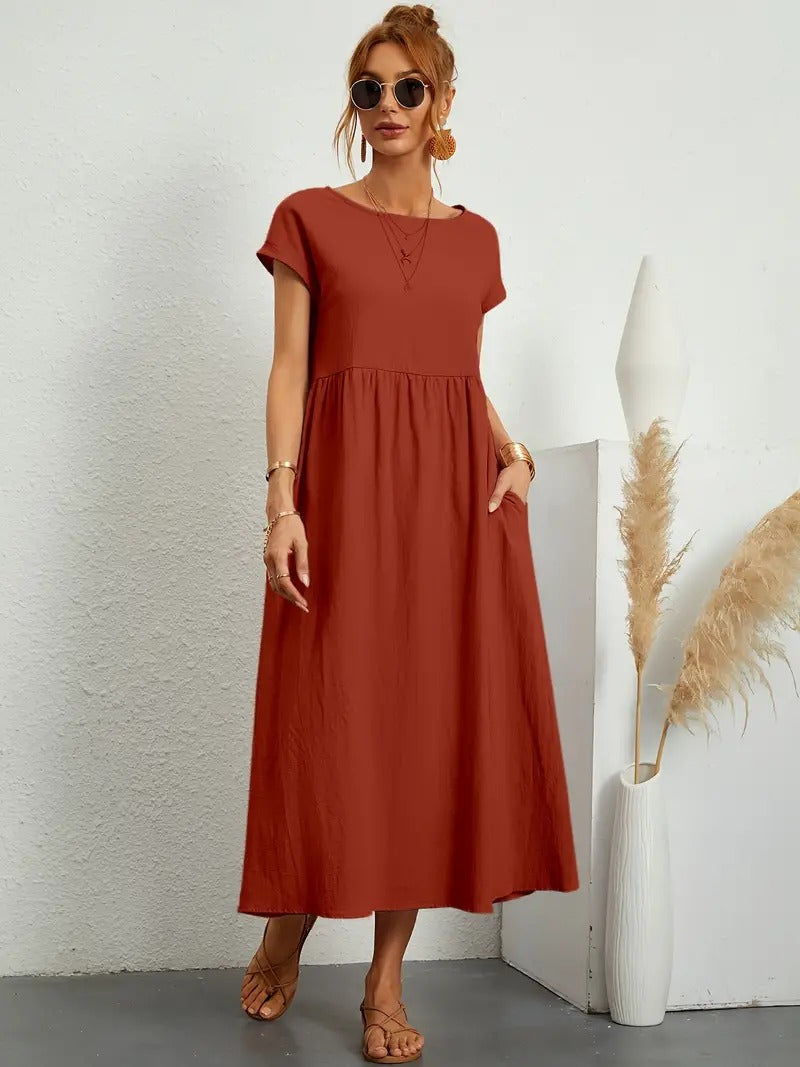 Robe lin élégante, poches, coupe flatteuse.  Parfait pour l'été.  Confortable et polyvalente.