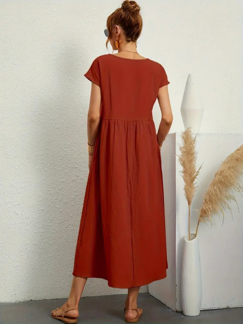 Robe lin élégante, poches, coupe flatteuse.  Parfait pour l'été.  Confortable et polyvalente.