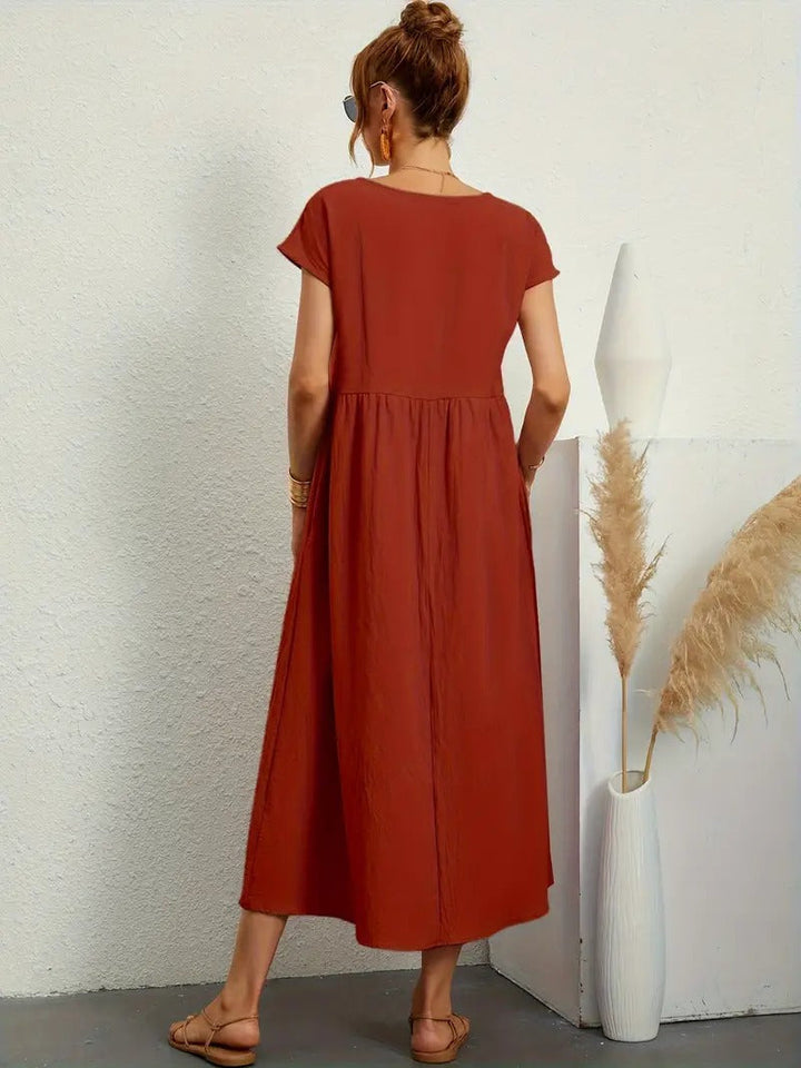 Robe lin élégante, poches, coupe flatteuse.  Parfait pour l'été.  Confortable et polyvalente.