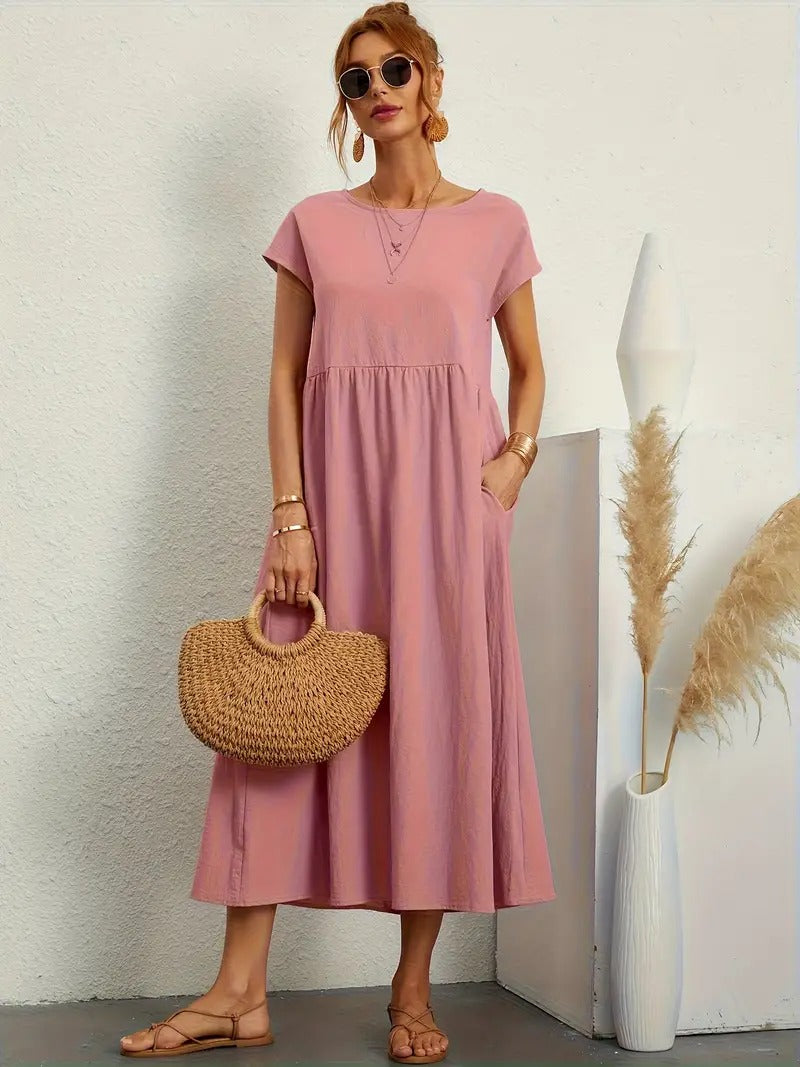 Robe lin élégante, poches, coupe flatteuse.  Parfait pour l'été.  Confortable et polyvalente.