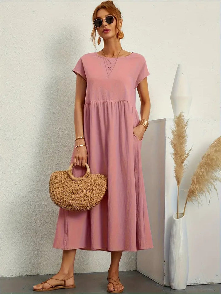 Robe lin élégante, poches, coupe flatteuse.  Parfait pour l'été.  Confortable et polyvalente.