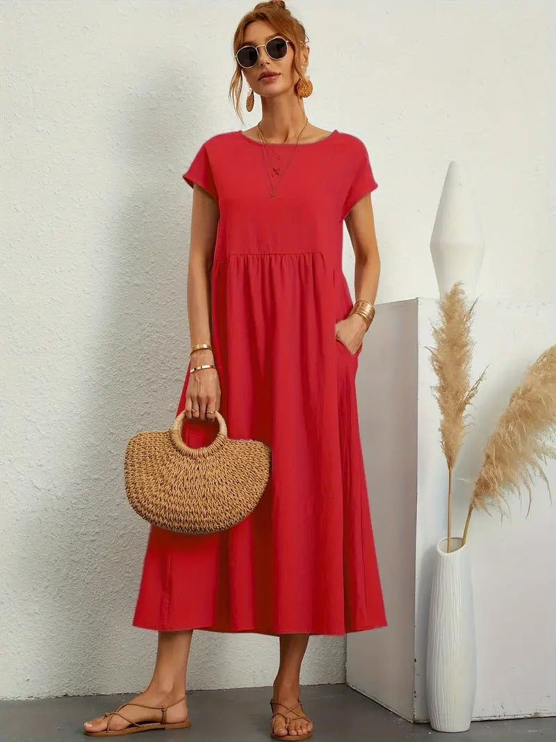 Robe lin élégante, poches, coupe flatteuse.  Parfait pour l'été.  Confortable et polyvalente.