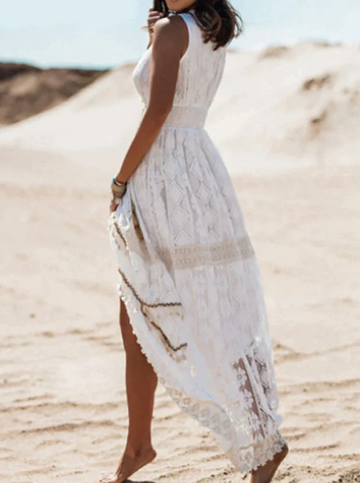 Robe bohème longue pour femme, style Agatha chic et fluide, imprimés floraux d'été, idéale plage/vacances.