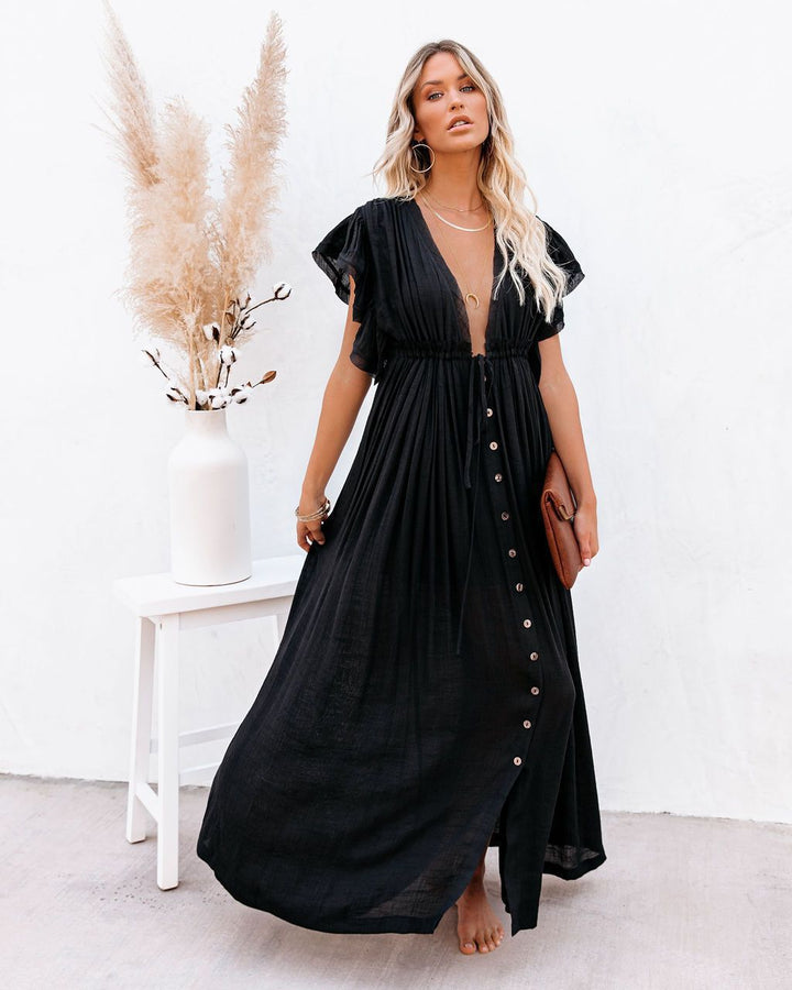 Robe longue bohème blanche, maxi, été. Style fluide et élégant.