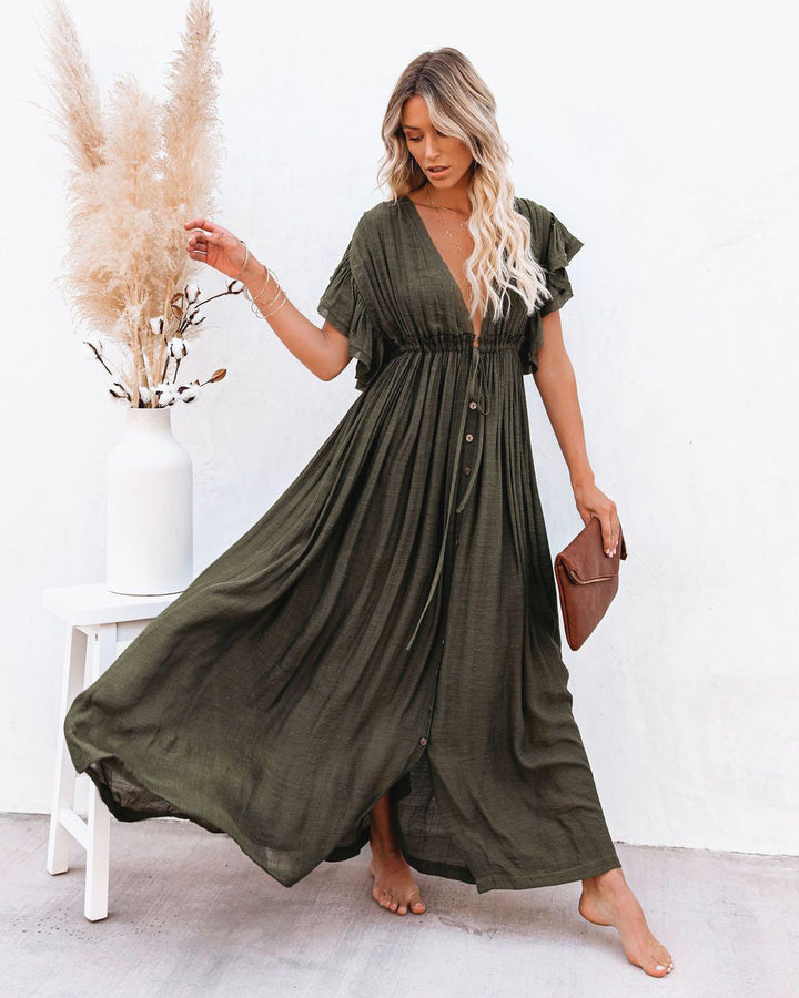 Robe longue bohème blanche, maxi, été. Style fluide et élégant.