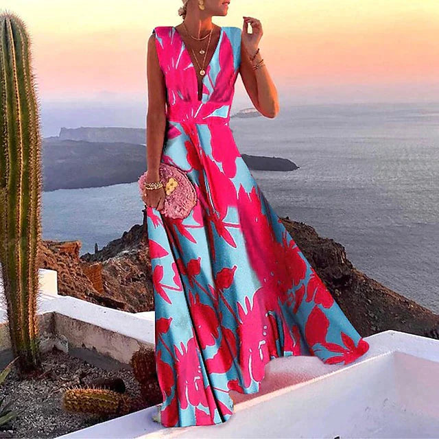 "Robe longue élégante Aurélie bleue avec tissu fluide parfait pour toutes occasions, style sophistiqué et confort optimal."